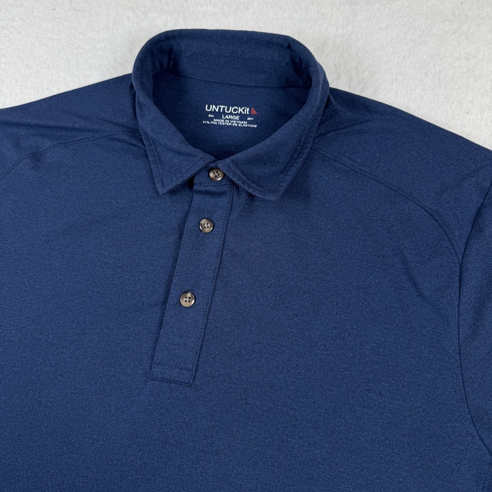 UNTUCKit Polo Shirt Mens Size L Blue Solid Stretch Lightweight Casual Summer